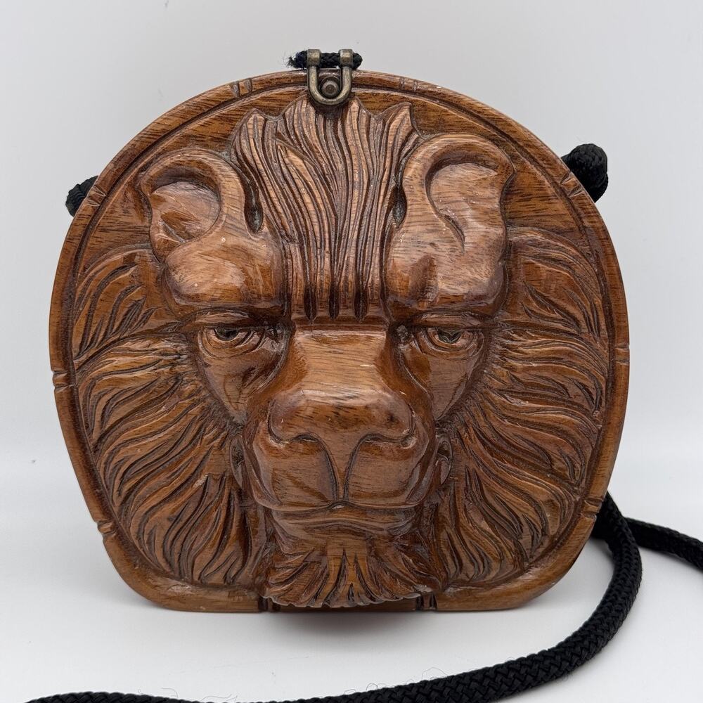 Timmy Woods Lion Crossbody Bag Carved Wood Beverly Hills Limited Edition Art - Picture 6 of 16